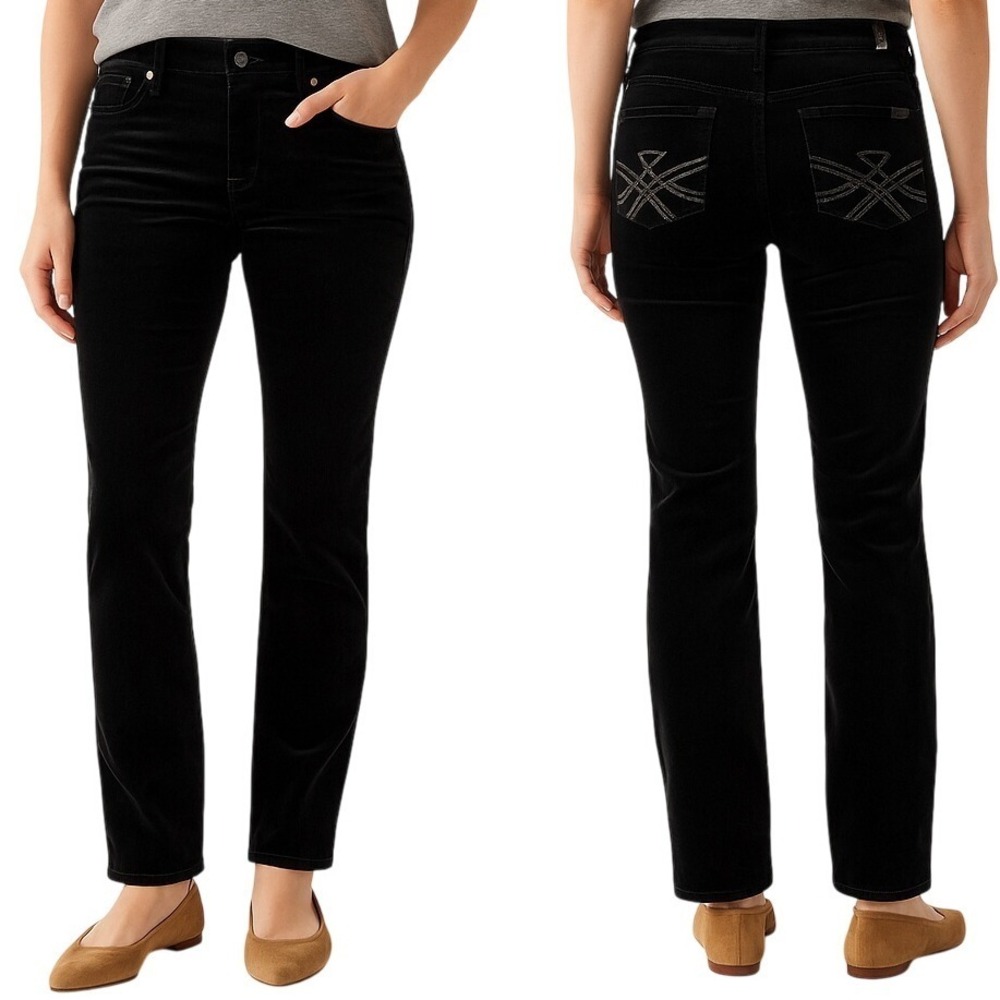 7 For All Mankind Velvet Pants Women 24 Black Straight Leg Mid Rise Slim Fit
